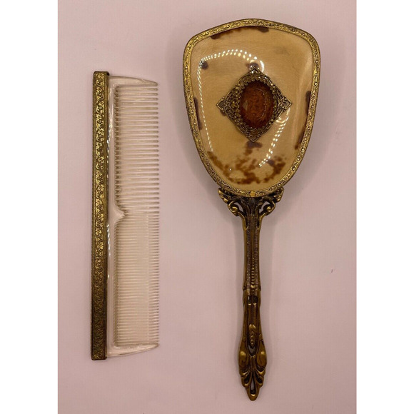 Made in USA Vintage Gemlite Art Deco Brush & Comb Set - Picture 2 of 16